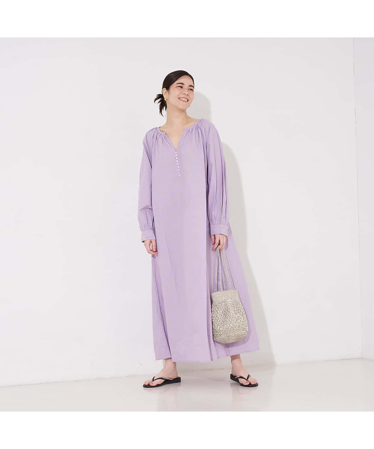 collex 【WEB限定】タイプライターストライプAラインワンピース コレックス ワンピース・ドレス シャツワンピース グリーン パープル【送料無料】