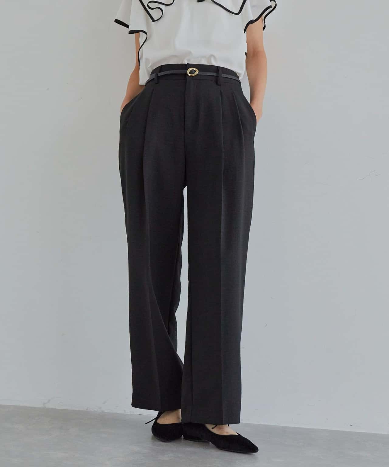 VIS 【美easy】リネンライクワンタックワイドスラックスパンツ ビス パンツ スラックス・ドレスパンツ ブラウン グレー ブラック グリーン イエロー ブルー ネイビー ピンク ホワイト【送料無料】