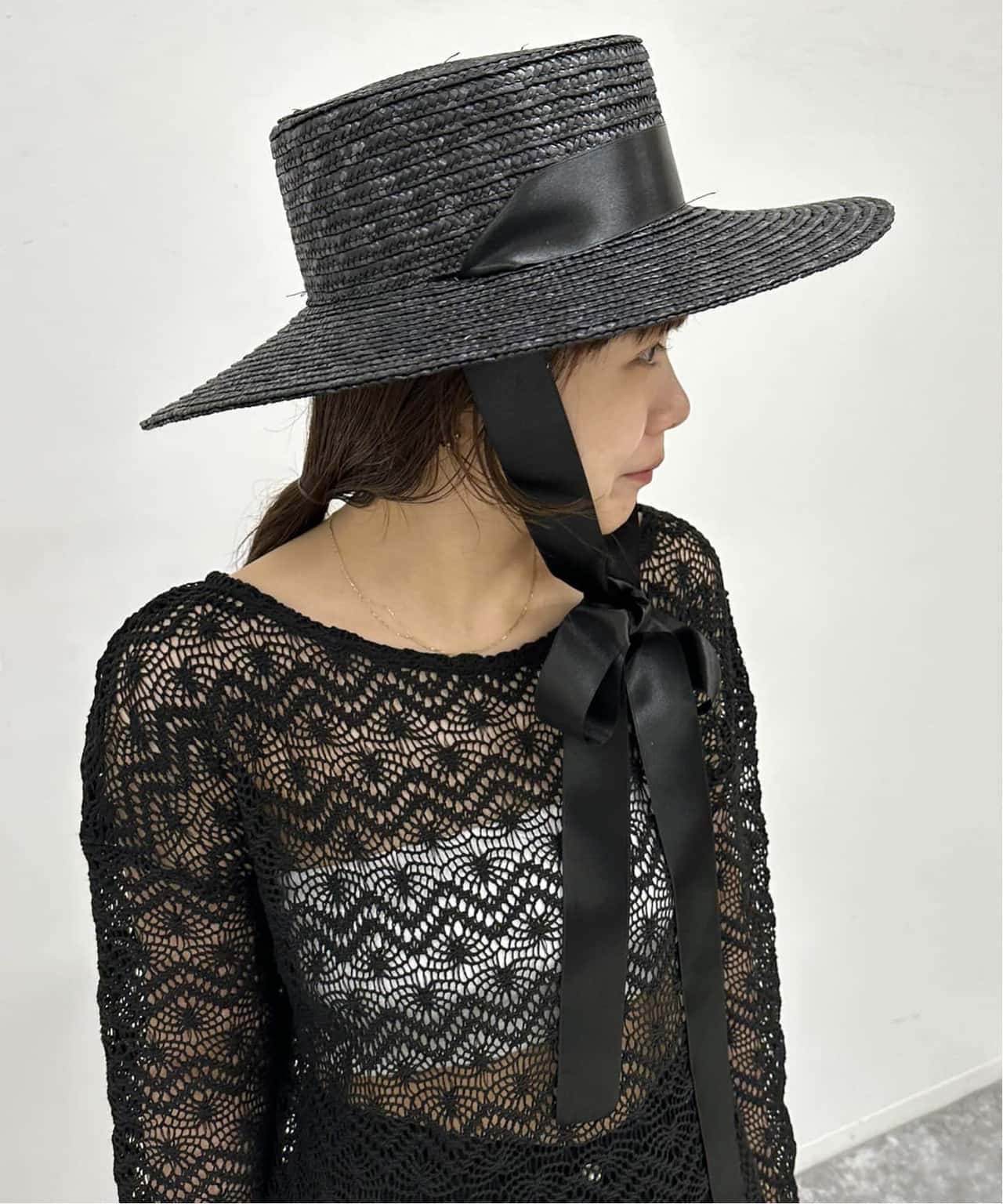 【SALE／30%OFF】U by SPICK&SPAN 【Benelli Montacone/ベネリ モンタコーネ】 サテンリボン ラフィアハット ユーバイスピックアンドスパン 帽子 ハット ブラック【送料無料】