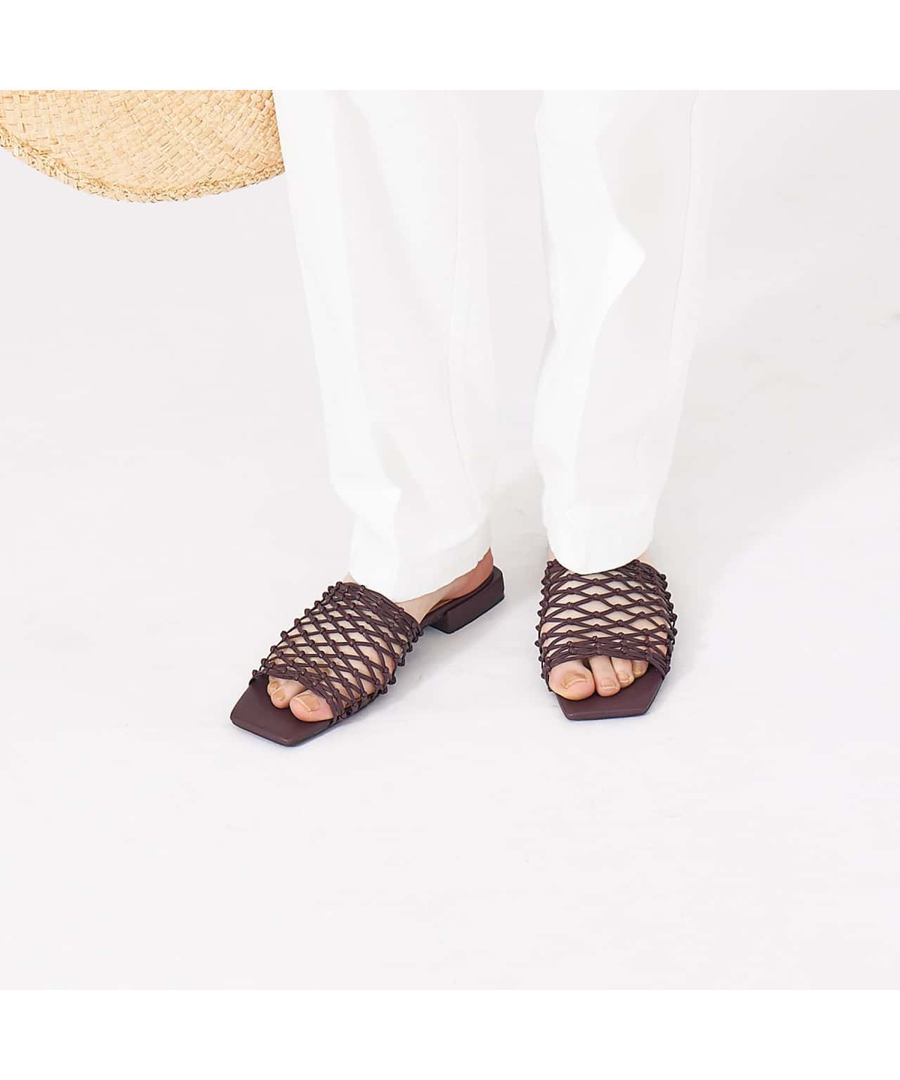 【SALE／60%OFF】Au BANNISTER エコレザーメッシュフラットサンダル オゥ・バニスター シューズ・靴 サンダル ブラウン ホワイト パープル【送料無料】