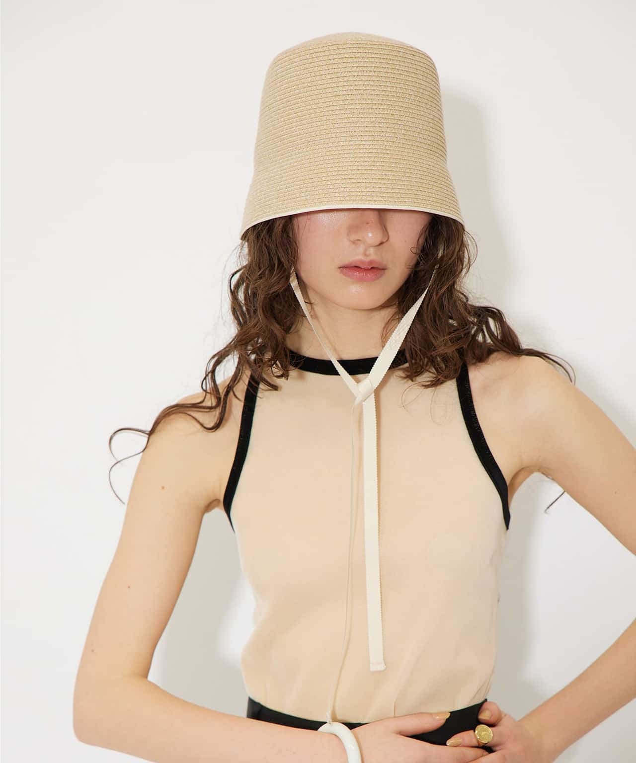 【SALE／50%OFF】Whim Gazette 【THE PAUSE】リボンバケットハット ウィム ガゼット 帽子 その他の帽子 ブラック ベージュ【送料無料】