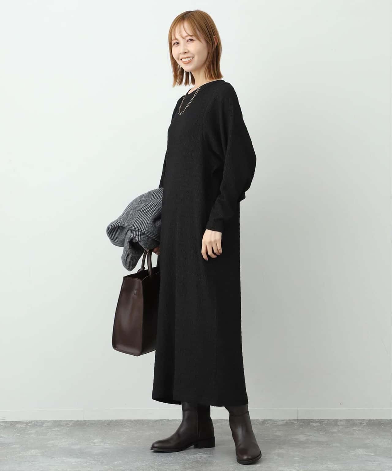 【SALE／30%OFF】SLOBE IENA シャーリングリブロングワンピース スローブ イエナ ワンピース・ドレス ワンピース ブラック ブラウン【送料無料】