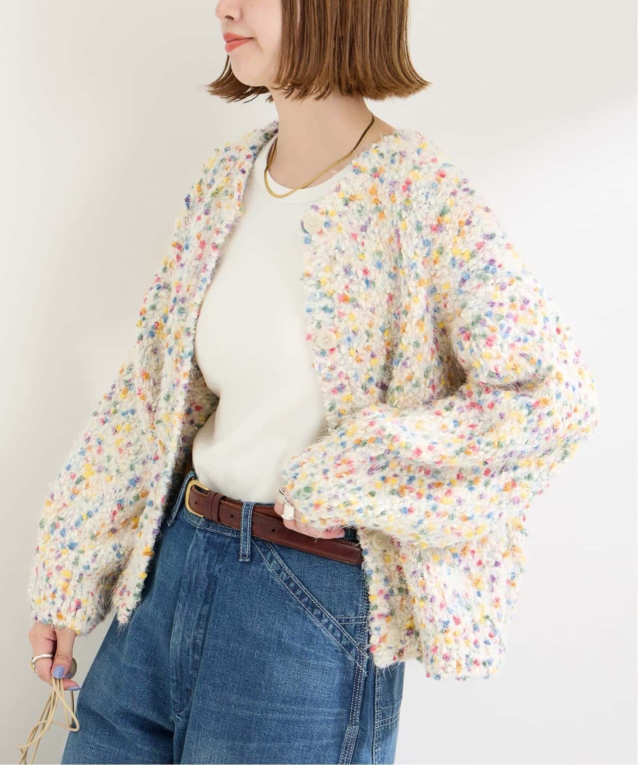 B.C STOCK 《追加》ポコポコヤーンミックス2WAYカーディガン ベーセーストック トップス ニット ホワイト ネイビー グレー【送料無料】