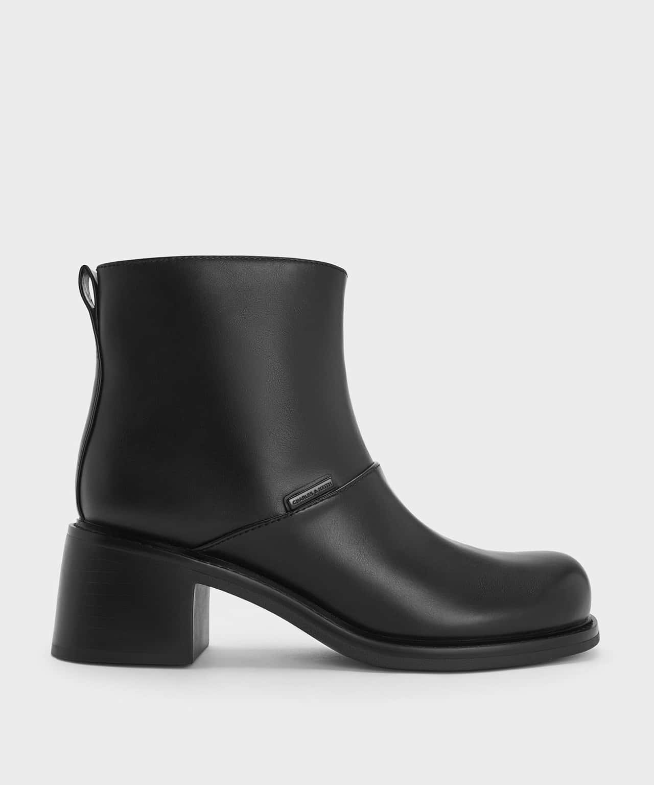 【SALE／30%OFF】CHARLES & KEITH ステッチトリム ブロックヒールアンクルブーツ チャールズアンドキース シューズ・靴 ブーツ ブラウン ブラック【送料無料】