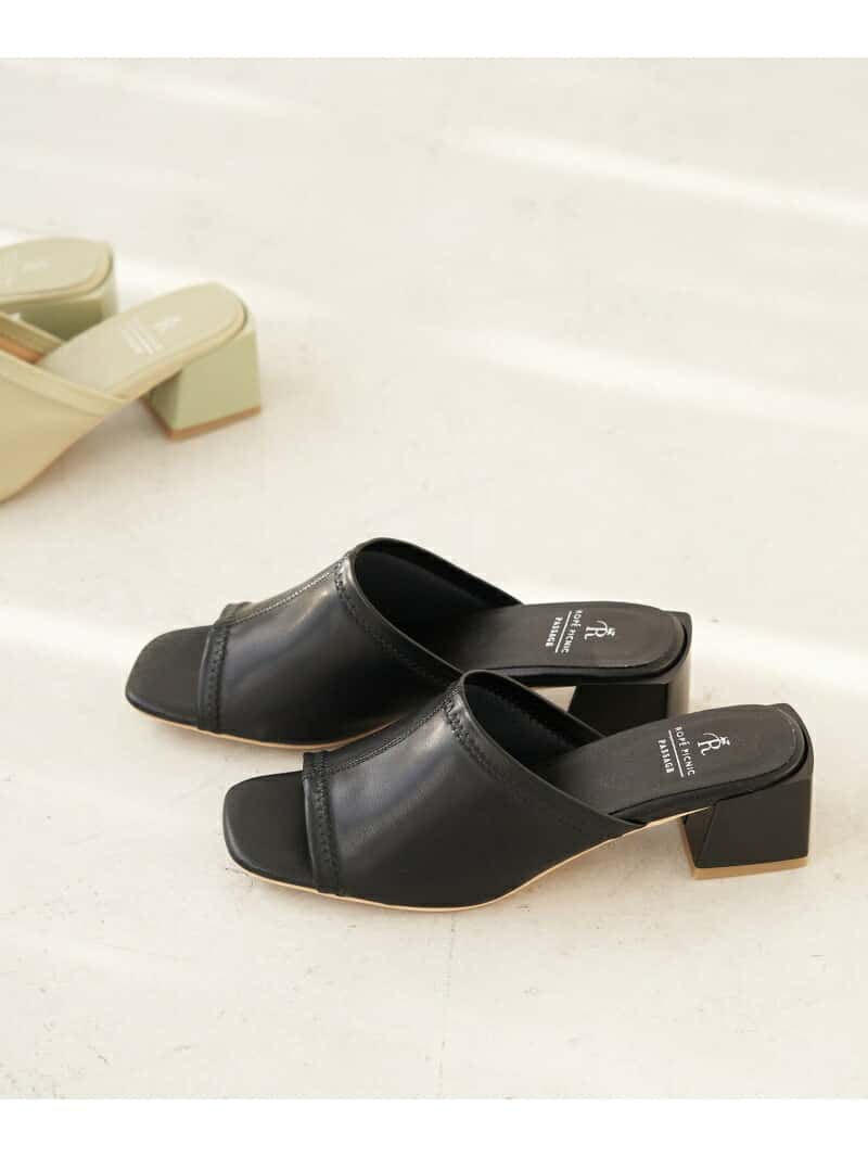 【SALE／65%OFF】ROPE' PICNIC PASSAGE 【WEB限定カラー:グリーン】ストレッチアッパーフレアブロックヒールミュール ロペピクニック シューズ・靴 サンダル グリーン ホワイト ブラック オレンジ
