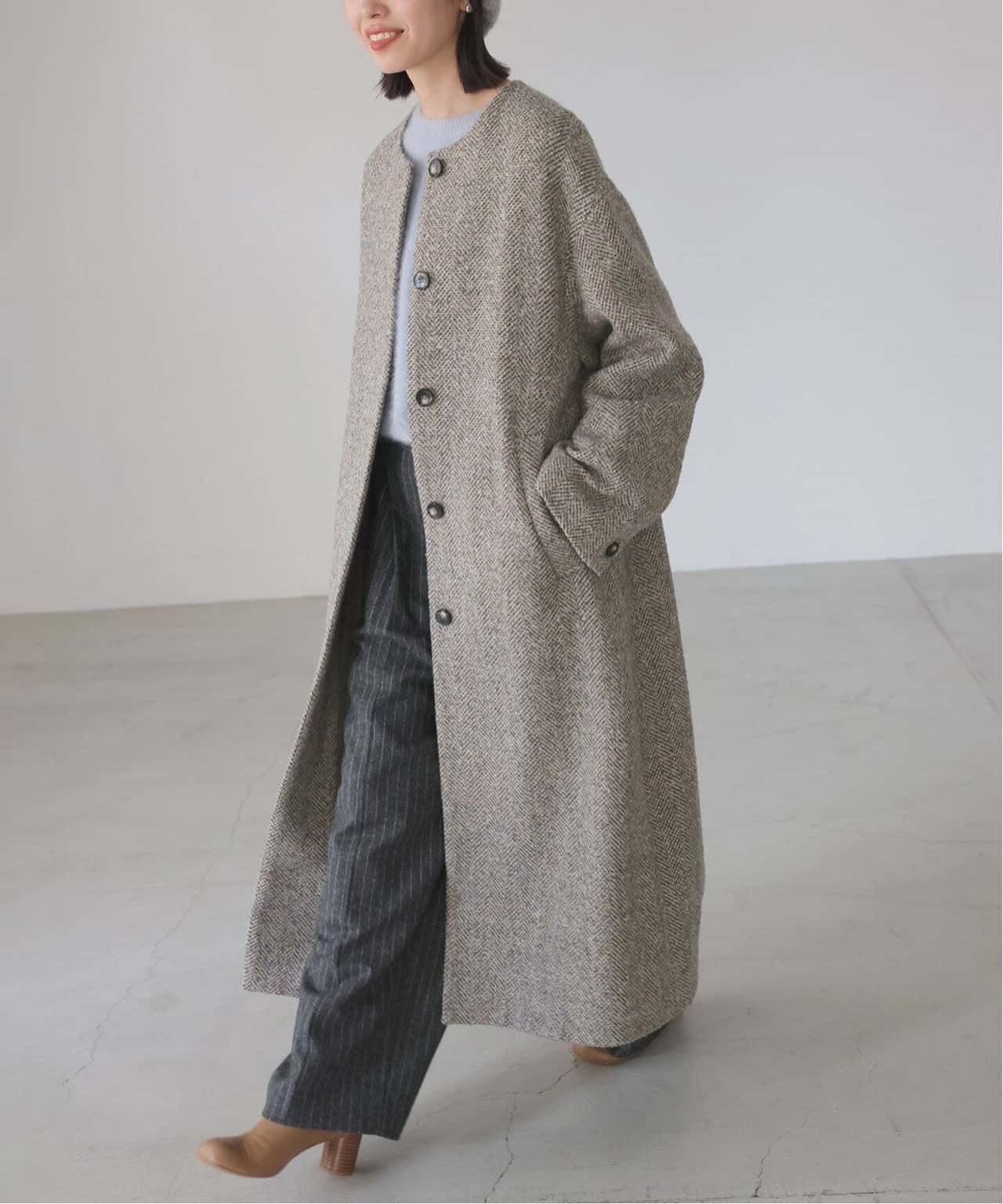 【SALE／30%OFF】SLOBE IENA ツイードノーカラーコート スローブ イエナ ジャケット・アウター その他のジャケット・アウター グレー ネイビー【送料無料】