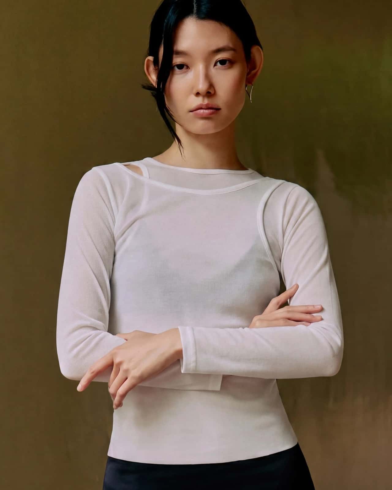 kiehtova kiehtova/LAYERED SHEER TOPS /レイヤード シアー トップス 長袖 フォブ トップス カットソー・Tシャツ ブラック ブラウン グレー ホワイト【送料無料】