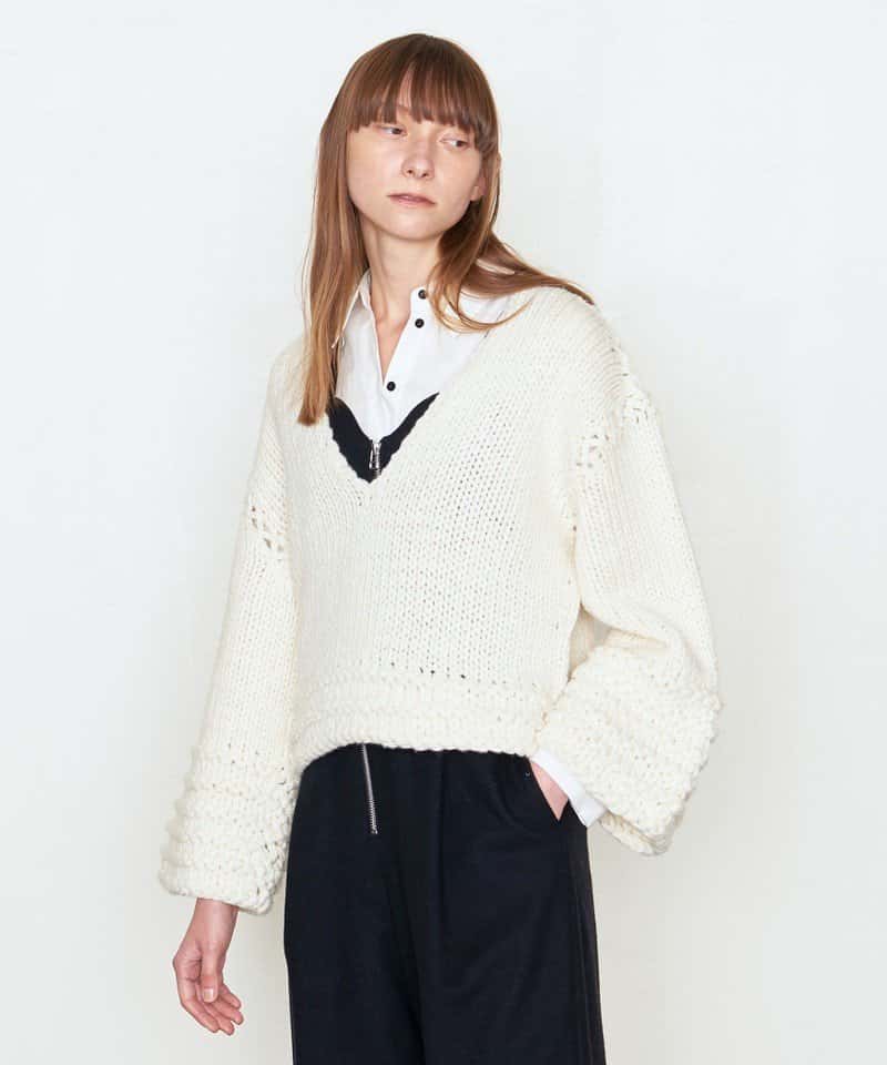 【SALE／80%OFF】AEWEN MATOPH ＜AEWEN MATOPH(イウエン マトフ)＞W/AC ガーター Vネックニット◆ ユナイテッドアローズ アウトレット トップス ニット ホワイト ブラック【送料無料】