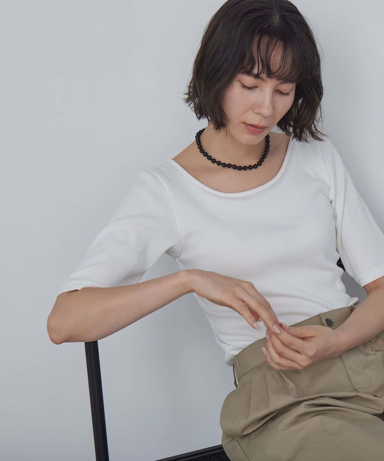 UNITED ARROWS green label relaxing カップデザインネックTシャツ / カップインナー ユナイテッドアローズ グリーンレーベルリラクシング トップス カットソー・Tシャツ ブラック ホワイト ブラウン【送料無料】