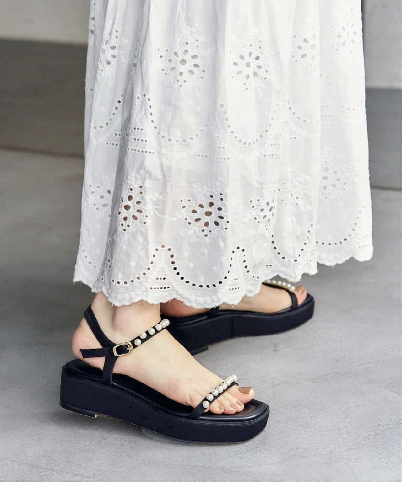 【SALE／20%OFF】LE TALON 《追加》4cmパールプラットサンダル ルタロン シューズ・靴 サンダル ブラック ブラウン【送料無料】