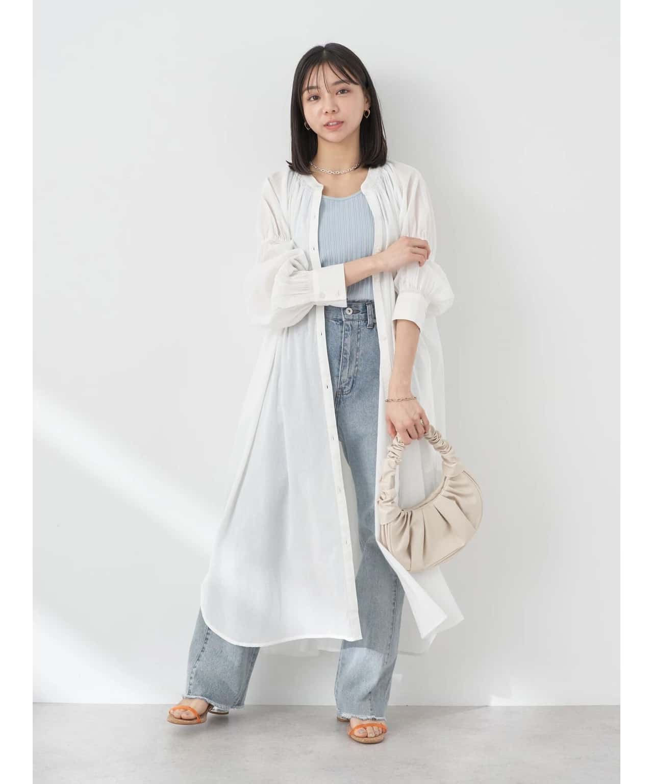 【SALE／60%OFF】earth music&ecology コットンボイルギャザーワンピース アースミュージック&エコロジー ワンピース・ドレス その他のワンピース・ドレス ホワイト ブラック パープル ブルー