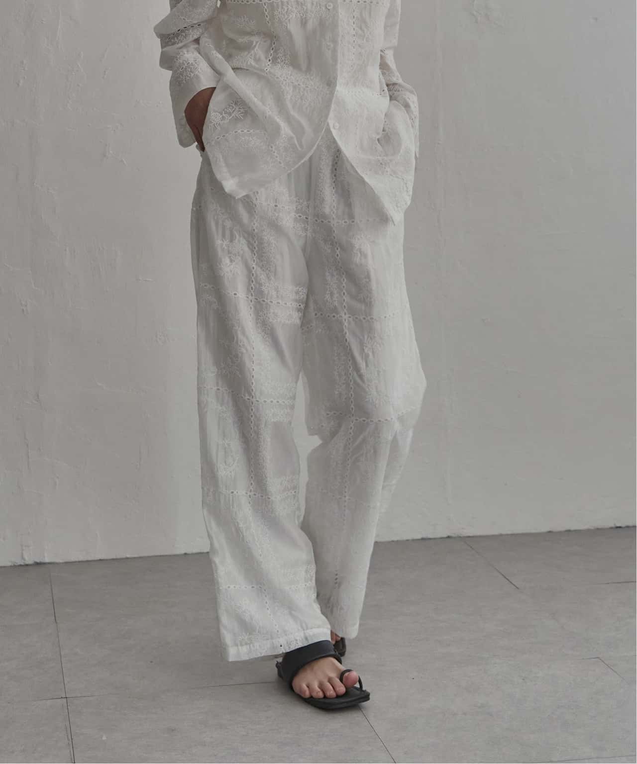 【SALE／10%OFF】notch. 【セットアップ対応】パッチワーク風刺繍パンツ ノッチ パンツ その他のパンツ ブラウン ブラック ホワイト【送料無料】