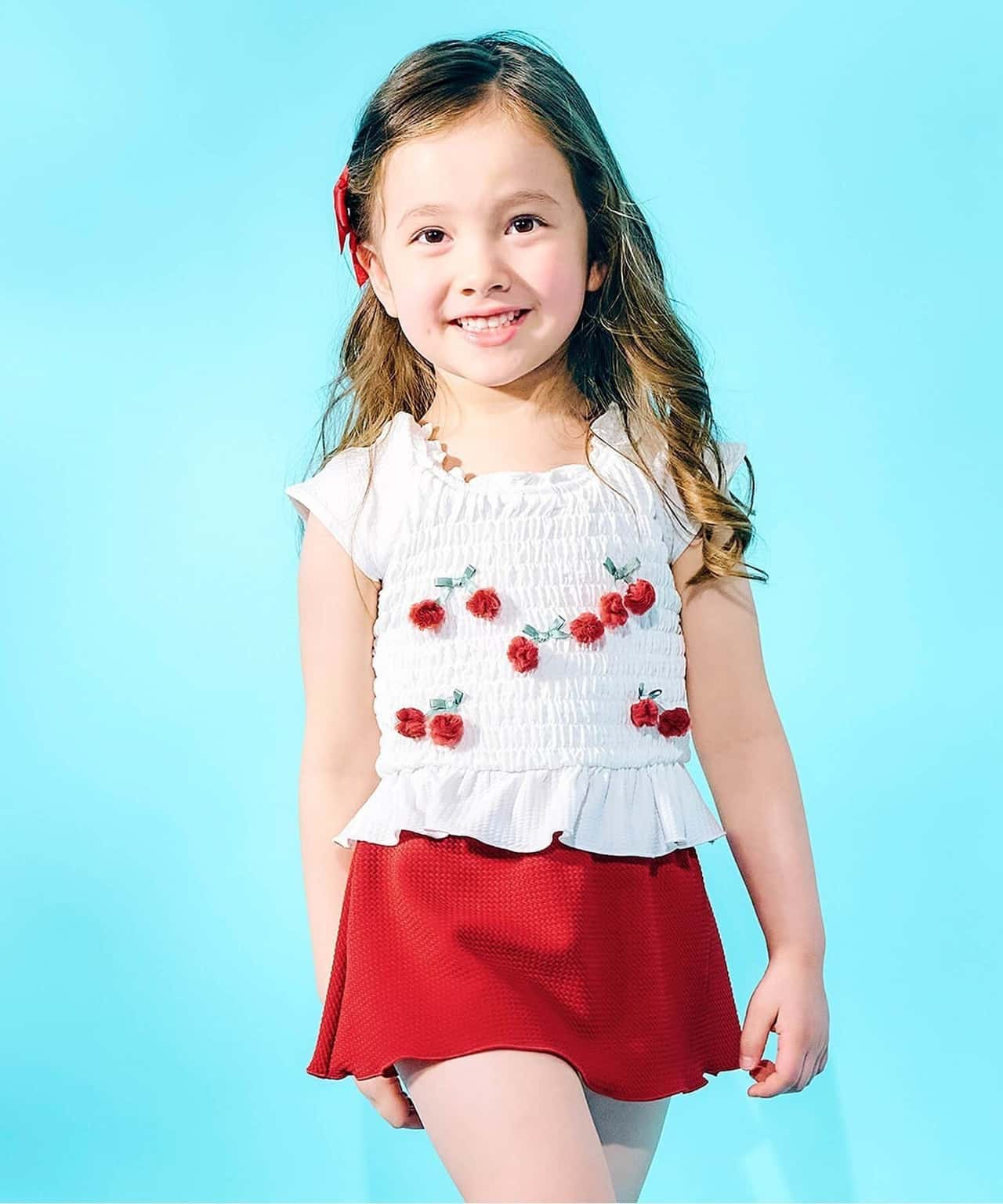 【SALE／40%OFF】apres les cours リボン・さくらんぼモチーフシャーリングセパレート水着_UVカット エフオーオンラインストア 水着・スイムグッズ 水着 レッド