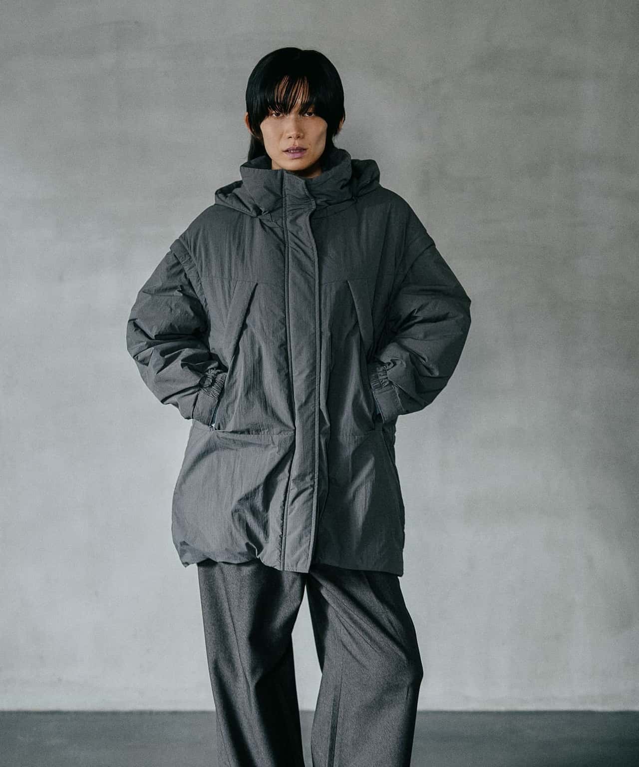 【SALE／60%OFF】LEPSIM 【撥水加工付き】エアサーマルマルチWAYロングコート レプシィム ジャケット・アウター ナイロンジャケット グレー ブラック【送料無料】