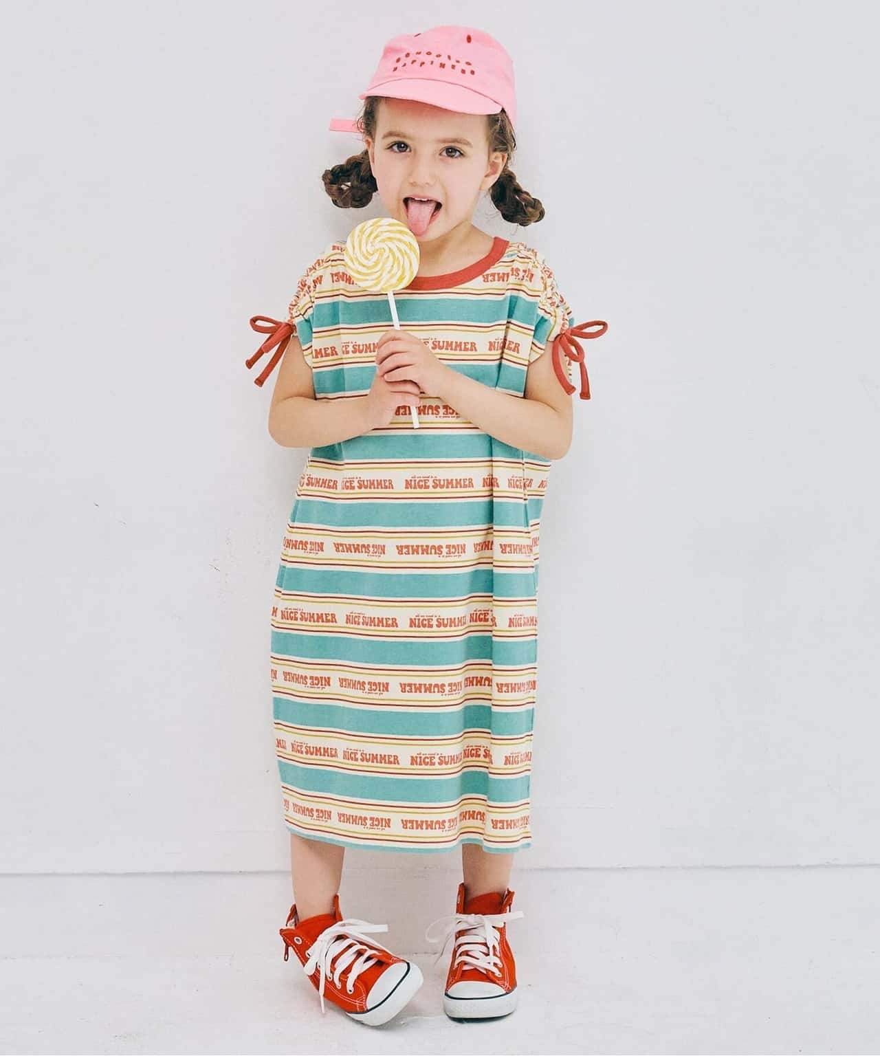 【SALE／30%OFF】p.premier 夏だいすきロゴボーダーシャーリングスリーブワンピース エフオーオンラインストア ワンピース・ドレス ワンピース レッド ブルー