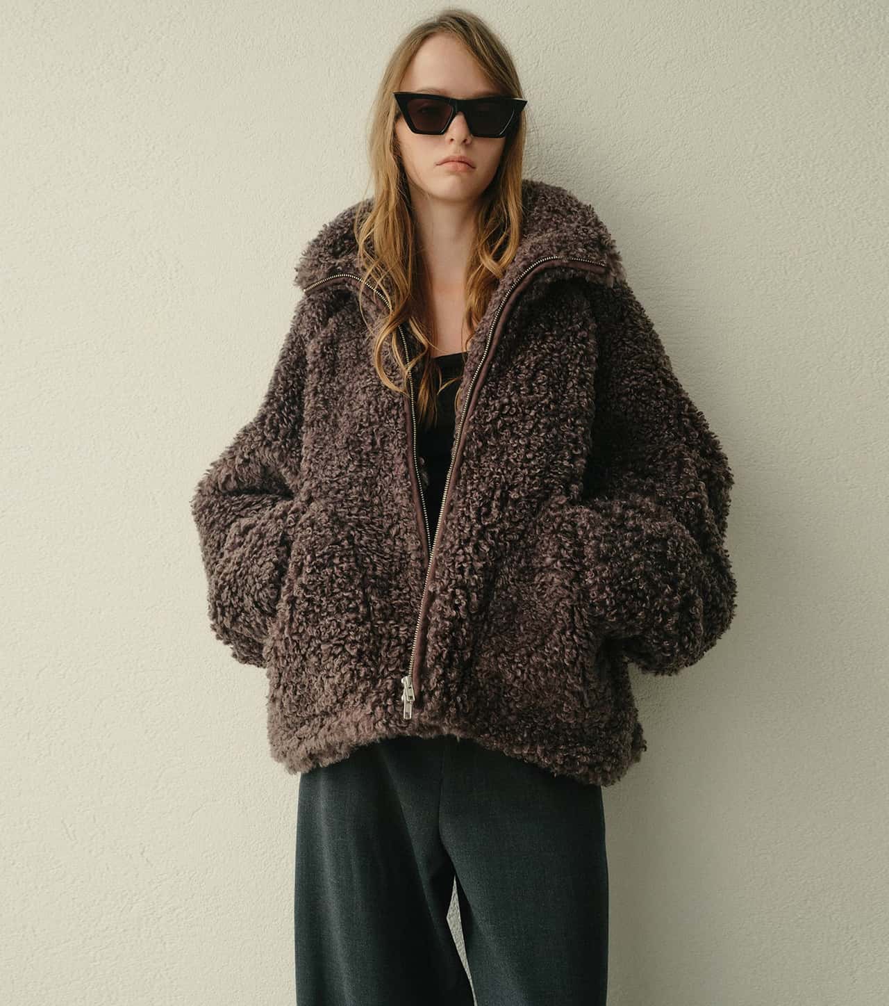 【SALE／20%OFF】LE CIEL BLEU フェイクシャーリングジップアップブルゾン / Faux Shearling Zip-Up Blouson ルシェルブルー ジャケット・アウター ブルゾン・ジャンパー グレー ホワイト【送料無料】
