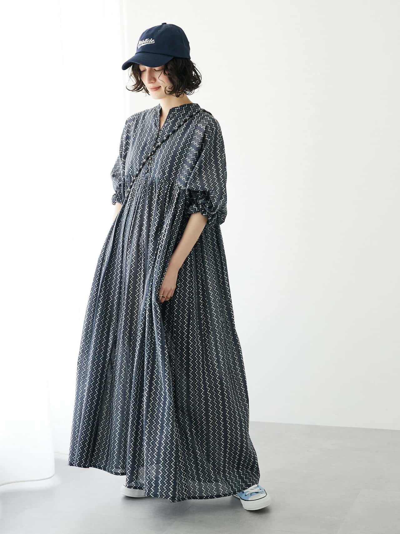 【SALE／40%OFF】CRAFT STANDARD BOUTIQUE インドコットンドットストライプ柄ワンピース クラフトスタンダードブティック ワンピース・ドレス ワンピース グレー ブルー