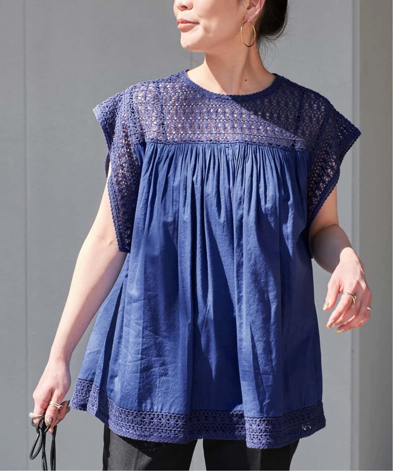 【SALE／40%OFF】B.C STOCK 手洗い可 / コットンメッシュレースハギブラウス ベーセーストック トップス シャツ・ブラウス ブラック ブルー ホワイト【送料無料】