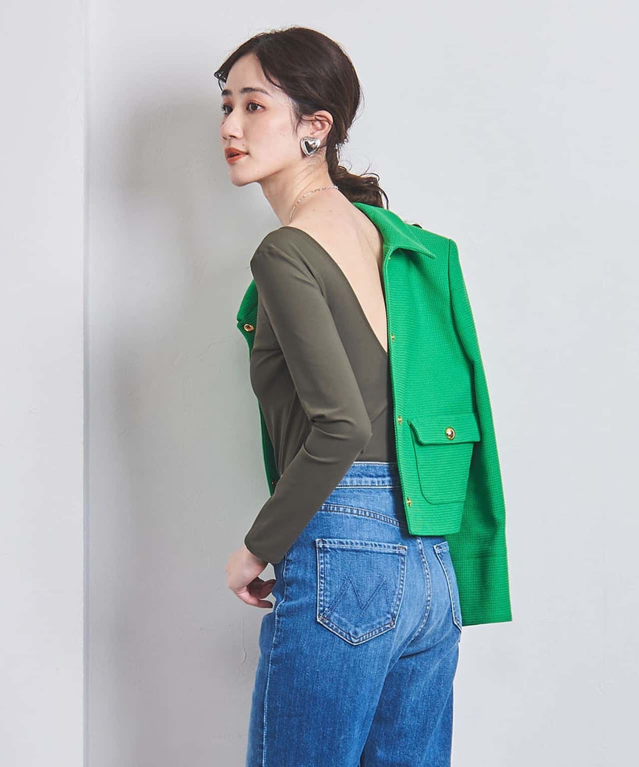 【SALE／85%OFF】UNITED ARROWS N/PU ジャージー ボディスーツ ユナイテッドアローズ アウトレット トップス カットソー・Tシャツ カーキグリーン ネイビー