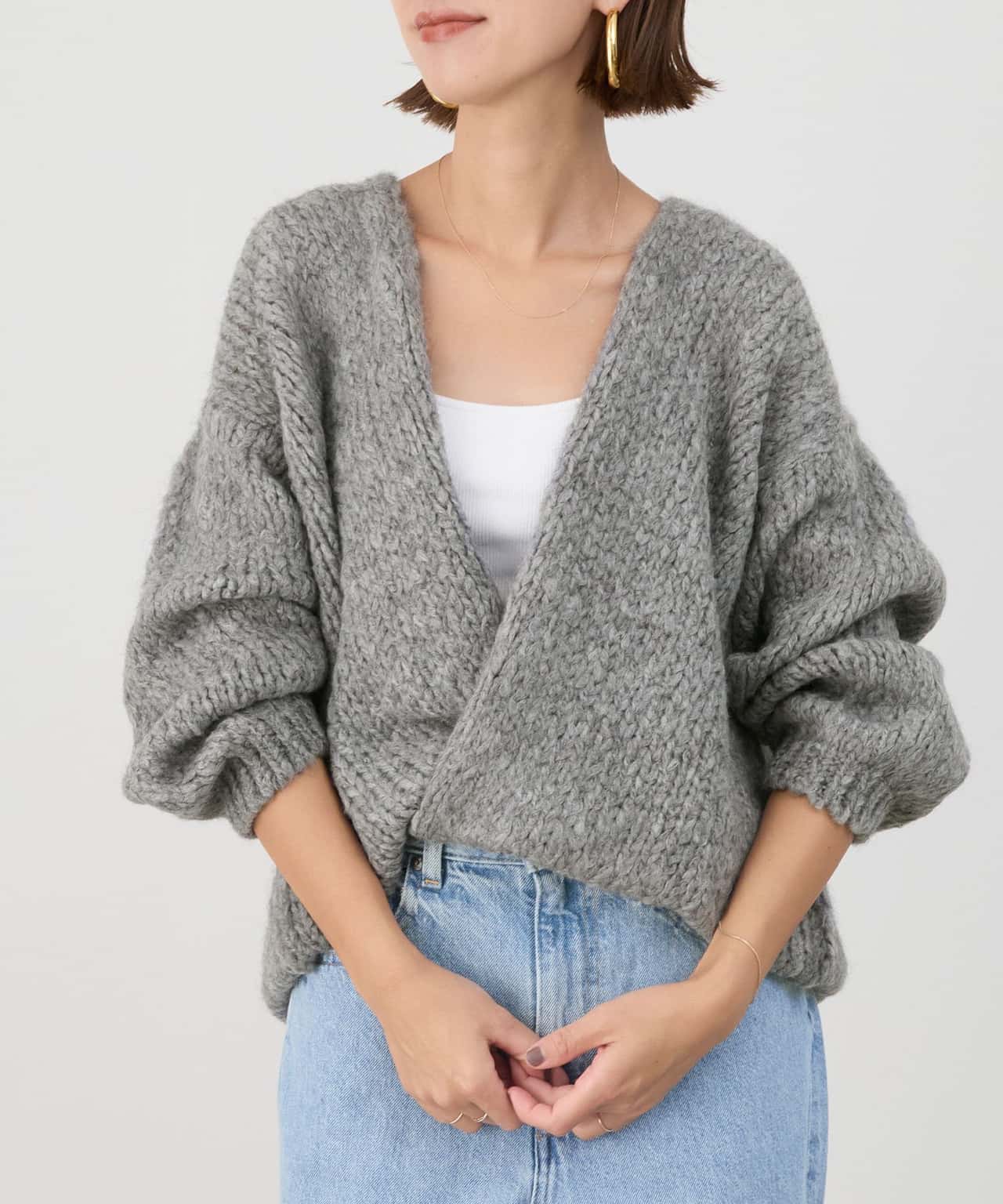 【SALE／20%OFF】TRICOTS JEAN MARC 【TRICOTS JEAN MARC】別注-モヘアニットカーディガン マイカアンドディール トップス カーディガン グレー ホワイト【送料無料】
