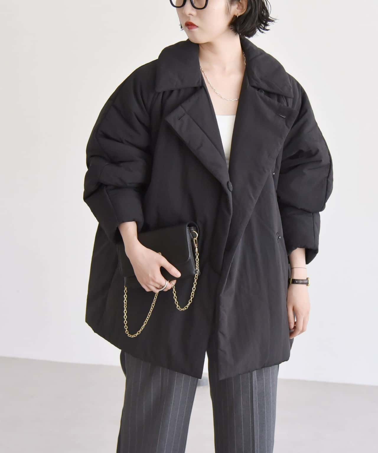 【SALE／30%OFF】quaranciel quaranciel: 中綿 テーラード ミドル ジャケット コート シップス ジャケット・アウター ダウンジャケット・ダウンベスト ブラック ホワイト【送料無料】