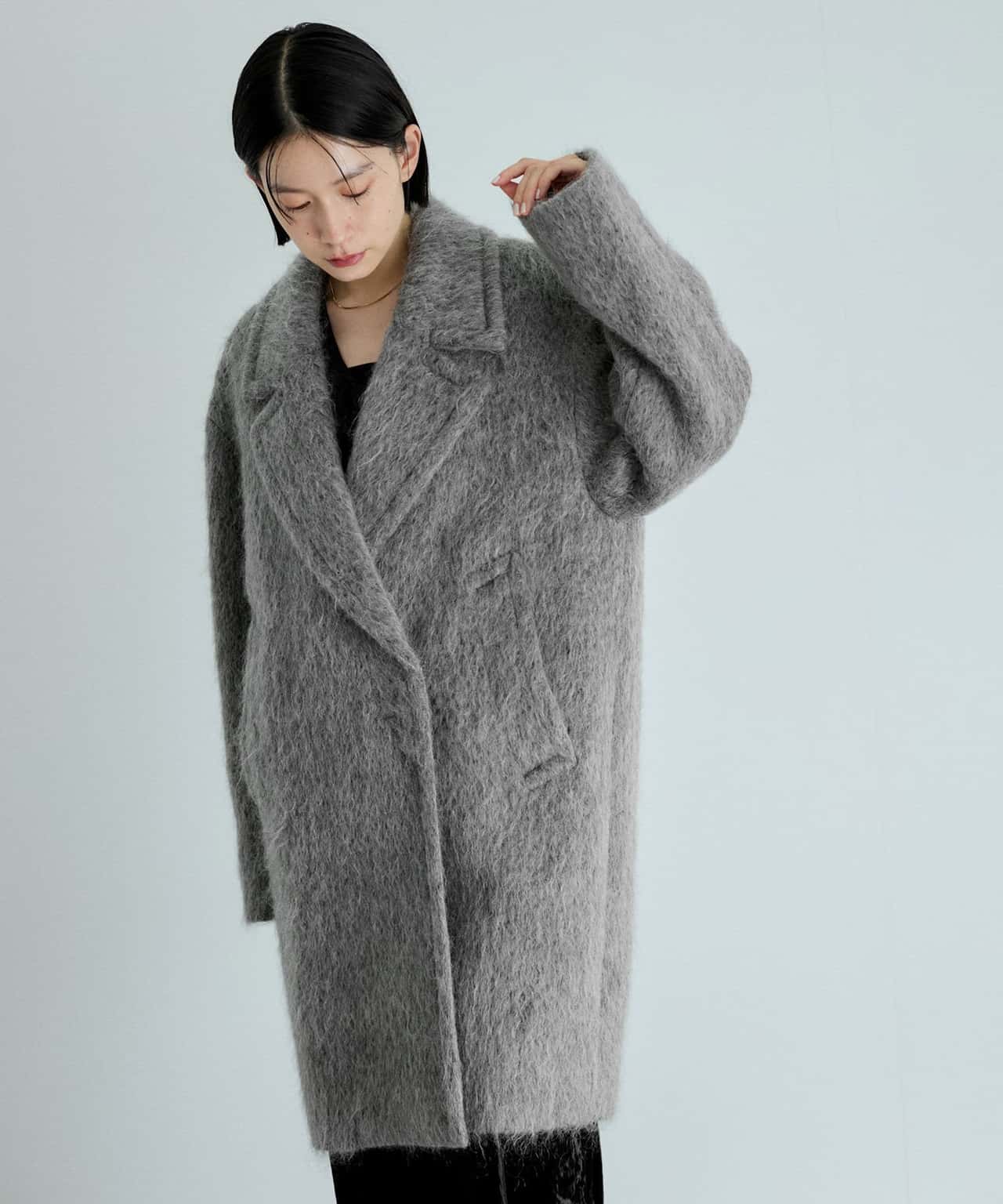 【SALE／30%OFF】ADAM ET ROPE' FEMME ウェーブシャギーミドルコート アダムエロペ ジャケット・アウター チェスターコート ホワイト グレー【送料無料】