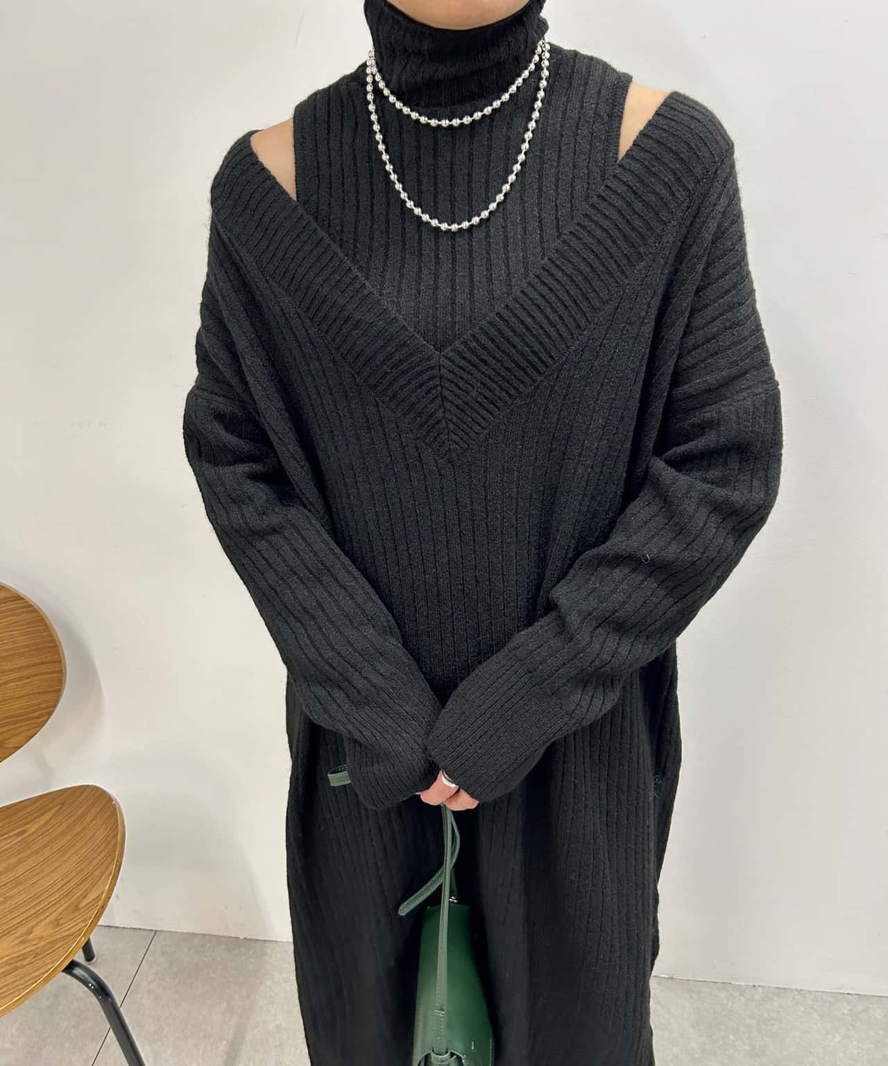 【SALE／60%OFF】PAL GROUP OUTLET 【SHENERY】レイヤードニットワンピース パル グループ アウトレット ワンピース・ドレス その他のワンピース・ドレス ホワイト ブラック【送料無料】