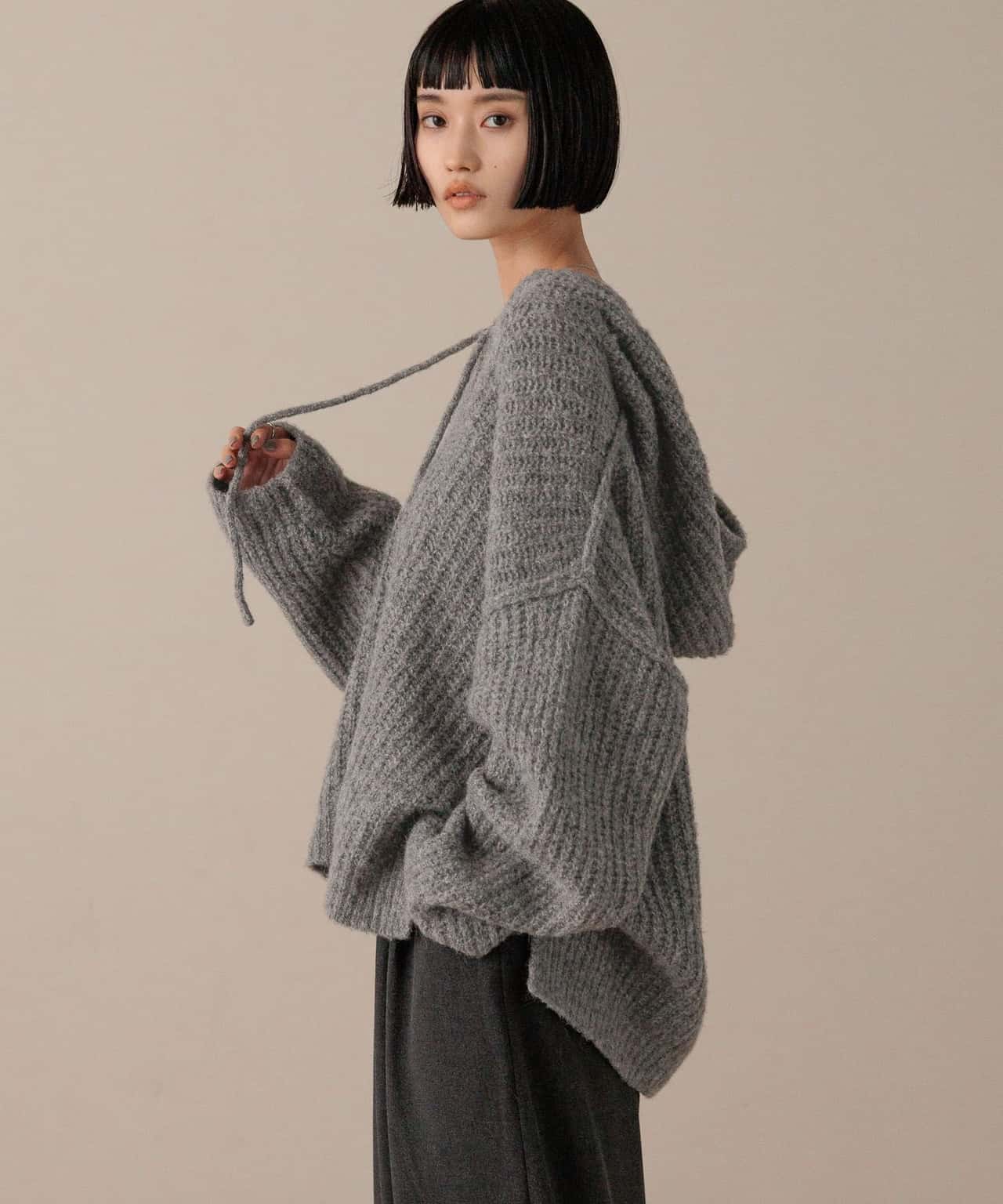 【SALE／20%OFF】LOWRYS FARM メランジフードニットプルオーバー ローリーズファーム トップス ニット グレー ホワイト パープル【送料無料】