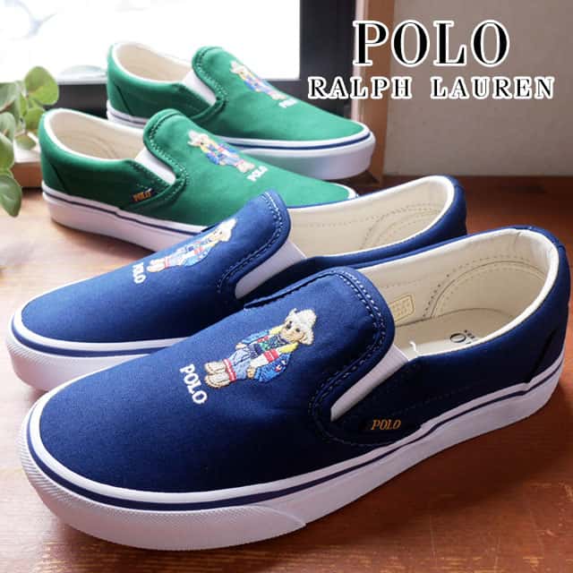ポロ ラルフローレン POLO RALPH LAUREN メンズ スリッポン キートンスリップ-SK-SPO ローカット スニーカー ワイズD ポロベア クマ カジュアルシューズ RA34 ネイビー グリーン 靴 送料無料 あす楽 evid