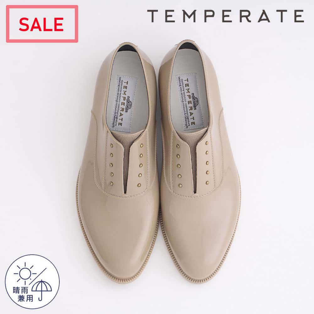 【SALE】【公式】TEMPERATE テンパレイト レインシューズ PVC スリッポン スタッズ OMBRE TAUPE(トープ) 【30】 レディース 晴雨兼用 オックスフォード 快適インソール おしゃれ 履きやすい 幅広 甲高
