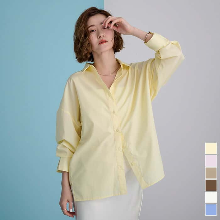 先着100名様【店内全品50％OFFクーポン】6/20 20時～■ベーシックシャツ トップス レディース シャツ ブラウス ボタン 羽織り シンプル オーバーサイズ オフィス【メール便可／100】