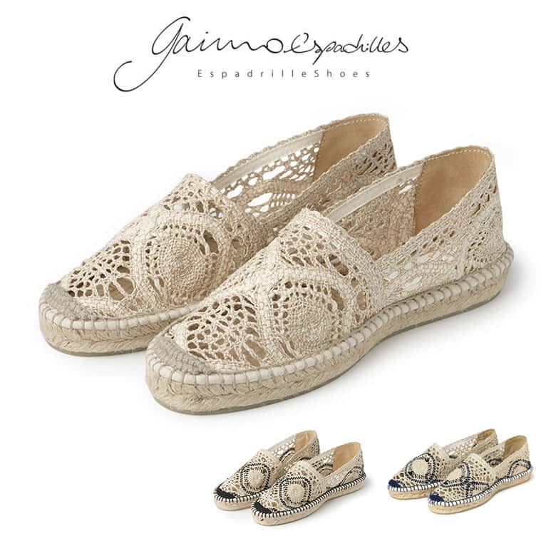ガイモ GAIMO エスパドリーユ espadrilles ALPARGATA スリッポン レース 編みこみ ぺたんこ メッシュ シューズ レディース