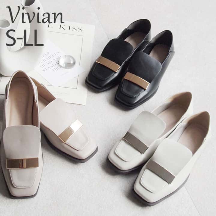 【26日9:59まで20%OFFクーポン】Vivian ローファー レディース スクエアトゥ バブーシュ スリッパ 2WAY フラット シューズ ペタンコ ローヒール 大きいサイズ ブラック 黒 白 ホワイト オフィス 通勤 V2067AL