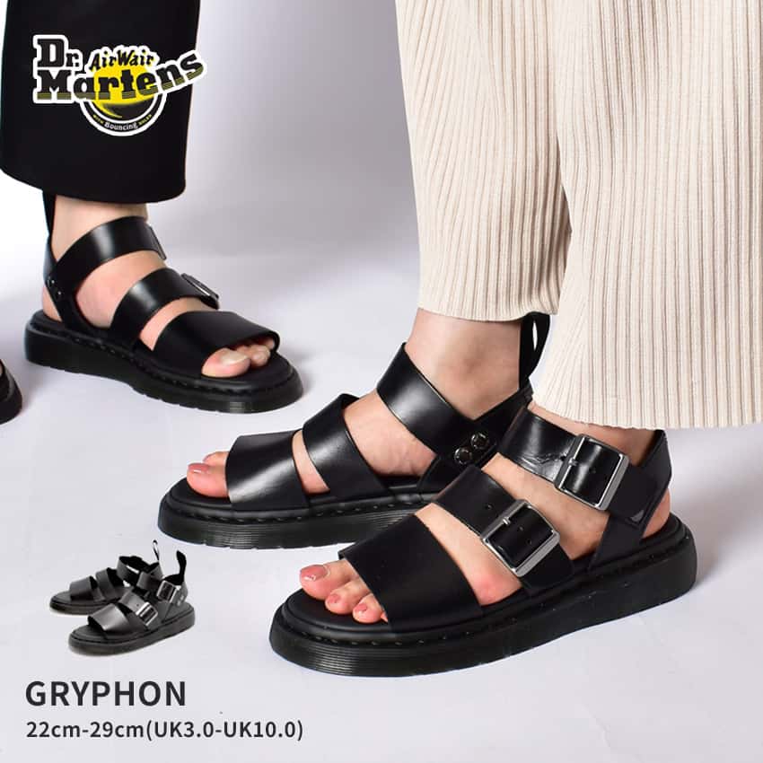 ドクターマーチン グリフォン Dr.Martens サンダル メンズ レディース ブラック 黒 ホワイト 白 GRYPHON SANDAL 15695001 16821100 レザー 本革 コンフォート 靴