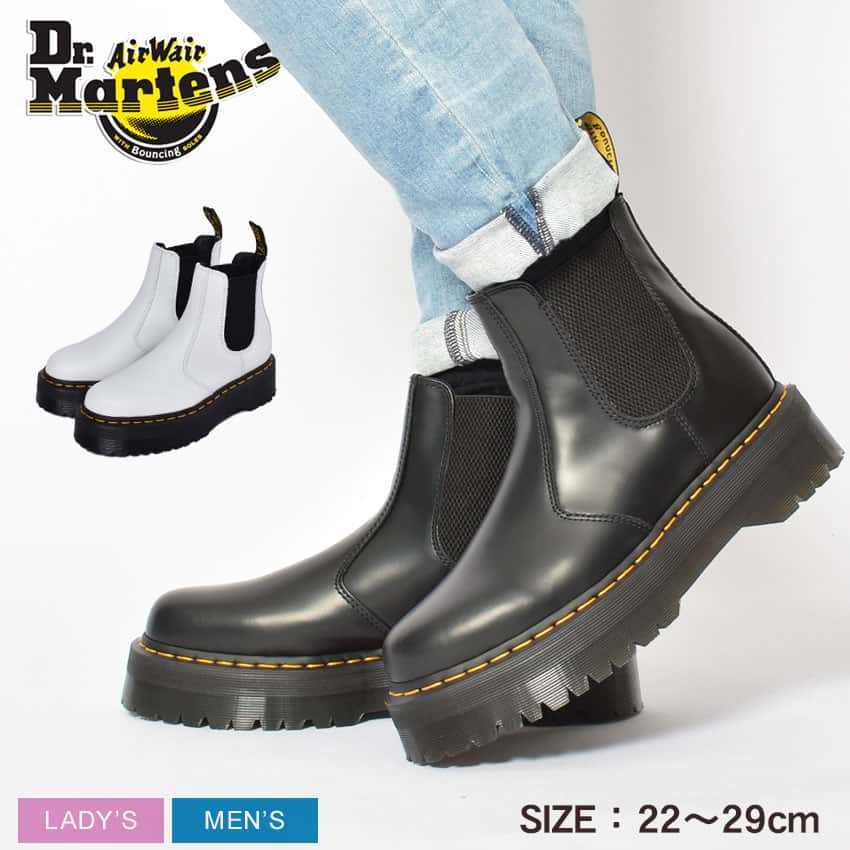 【最大1000円OFF★クーポン祭り】ドクターマーチン DR．MARTENS チェルシー ブーツ 厚底 サイドゴア 2976 QUAD 24687001 クアッド メンズ レディース ブラック 黒 ホワイト 白 ショートブーツ トレンド レザー 売れ筋