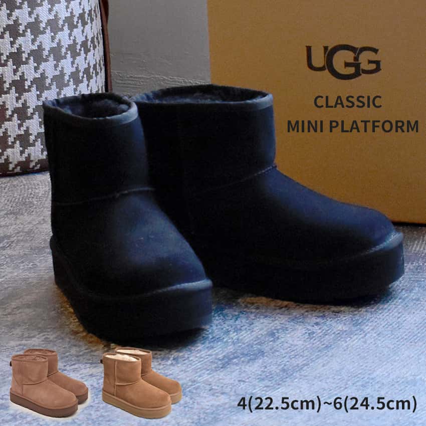 アグ CLASSIC MINI PLATFORM UGG ムートンブーツ レディース クラシックミニ プラットフォーム 厚底 ブラック 黒 1143700K ブーツ シープスキン ファー 本革 靴 ショート丈 おしゃれ カジュアル 定番 ロゴ ブランド ムートン 防寒 冬靴 冬用 ボア 暖かい|slz|