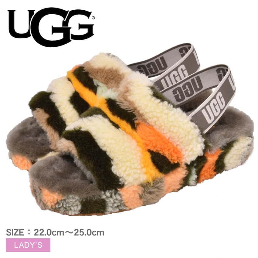 アグ フラッフ イヤー スライド カリ コラージュ UGG ファーサンダル レディース ブラウン ベージュ オレンジ マルチカラー FLUFF YEAH SLIDE CALI COLLAGE 1118164 靴 シューズ 室内 室外 ルームシューズ ルームスリッパ ボア