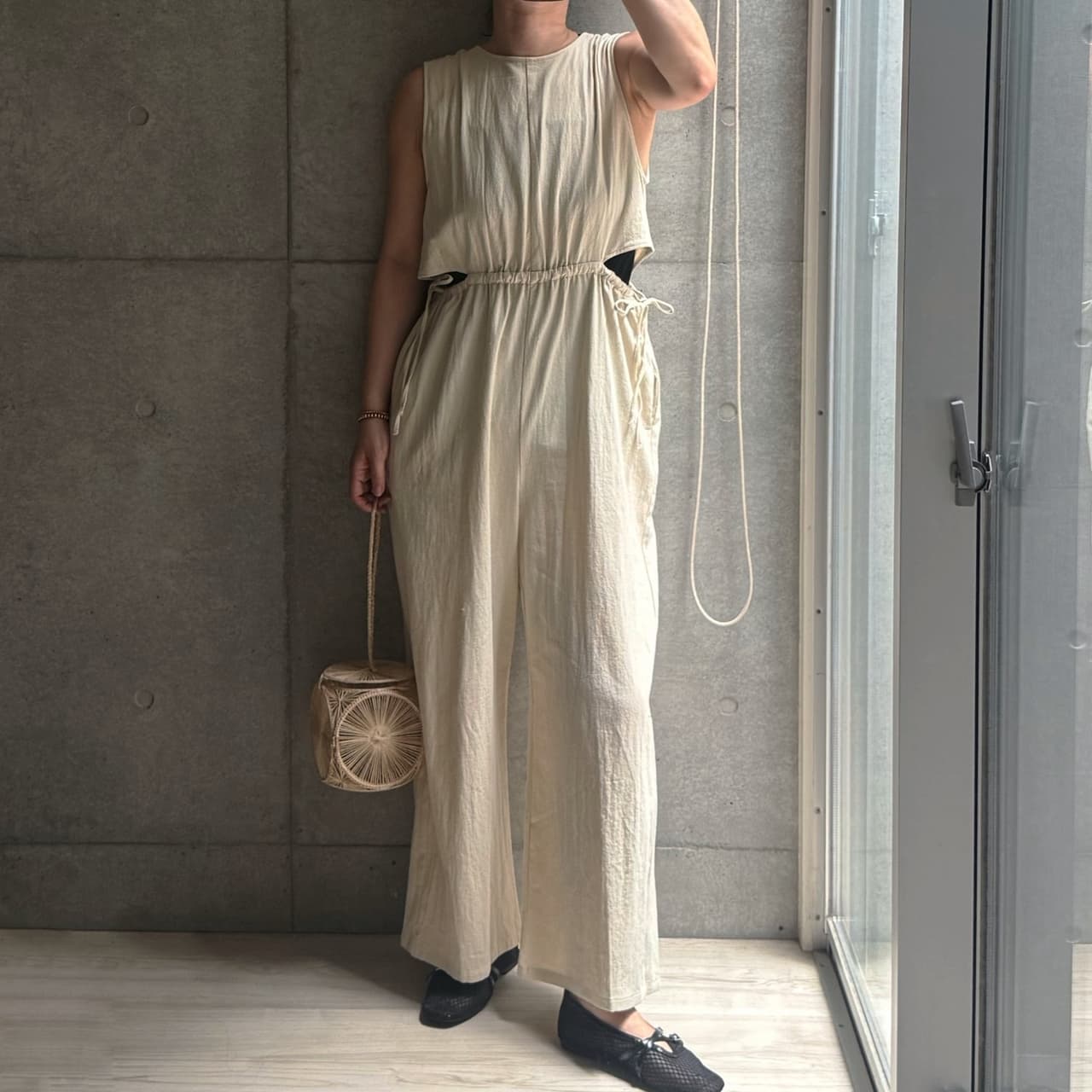 【SALE／50%OFF】LOWRYS FARM バックリボンオールインワン ローリーズファーム ワンピース・ドレス ワンピース グレー ブラック ホワイト