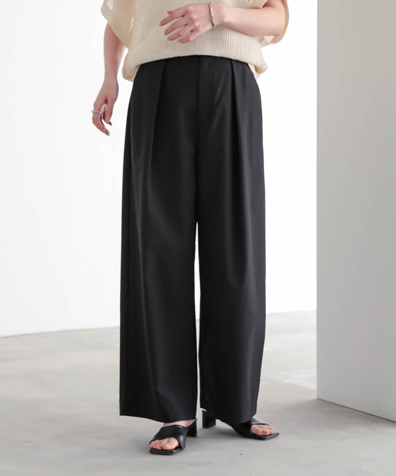 for/c 汗じみクールタックパンツ フォーシー パンツ スラックス・ドレスパンツ ブラック【送料無料】