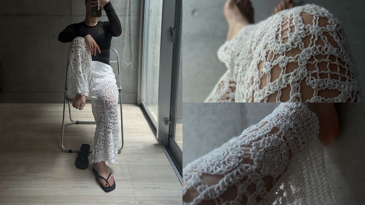 コットン100%のクロシェレースパンツ|透けるのに隠してくれる、夏の一枚【半額クーポンで¥3,990】