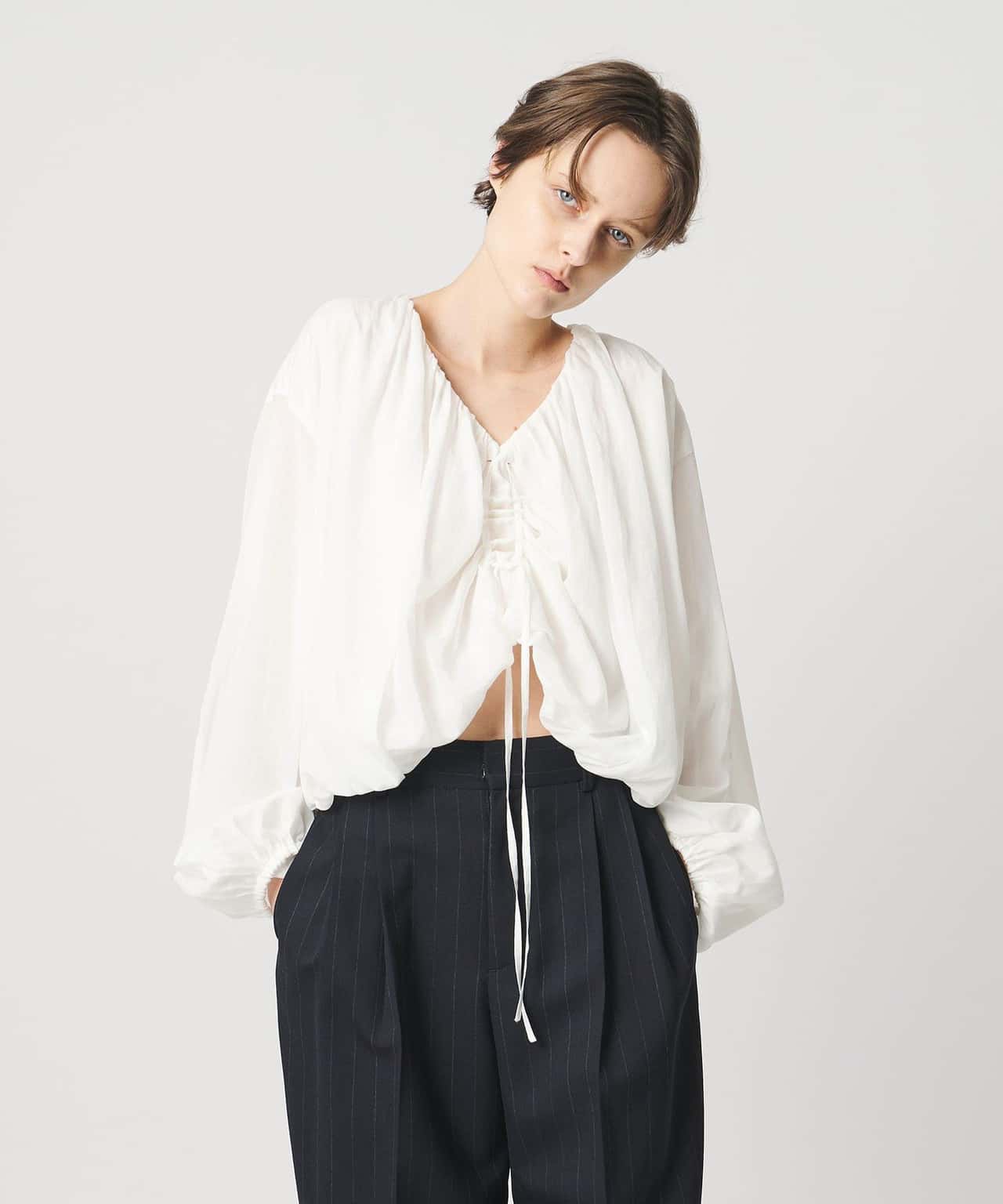 【SALE/30%OFF】AEWEN MATOPH <AEWEN MATOPH>バルーン2WAYブラウス - ウォッシャブル - ユナイテッドアローズ トップス シャツ・ブラウス ブラック ホワイト【送料無料】