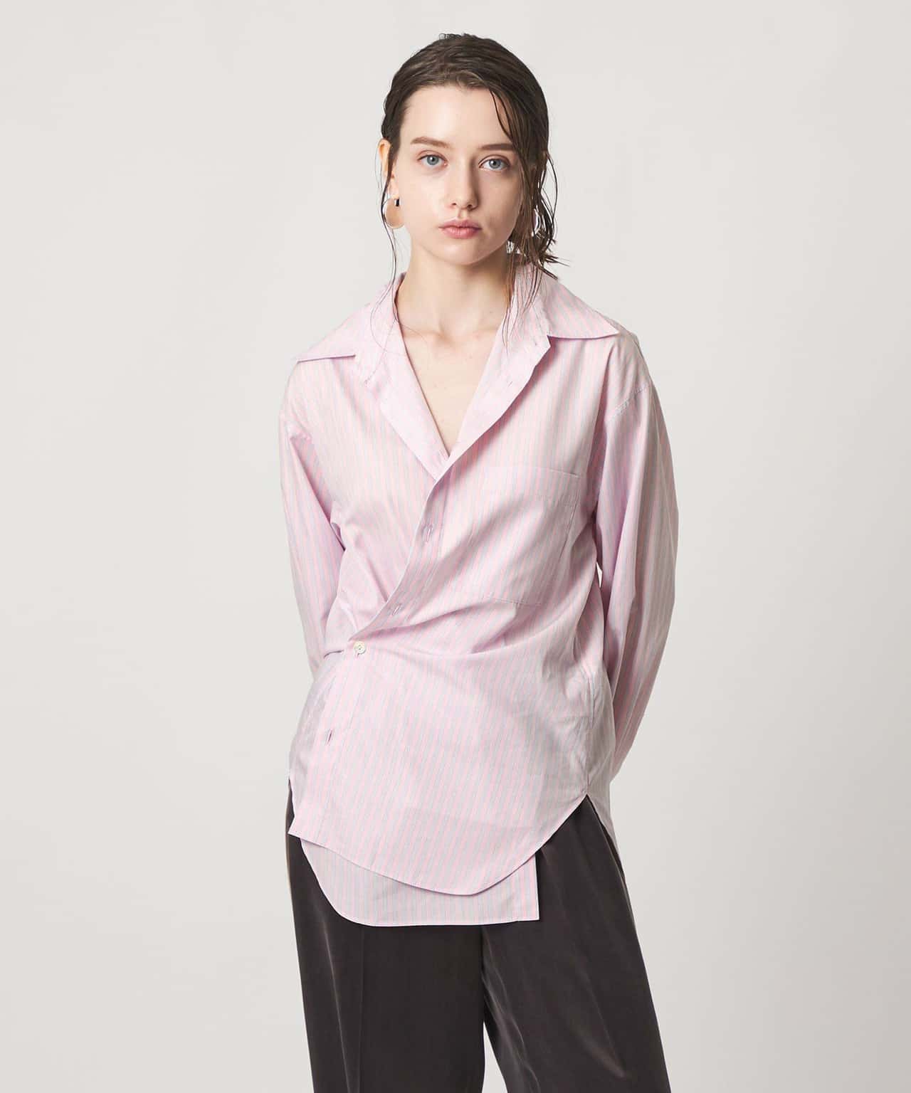 【SALE/50%OFF】ASTRAET <ASTRAET>ストライプ カシュクール レギュラーカラーシャツ ユナイテッドアローズ トップス シャツ・ブラウス ピンク【送料無料】