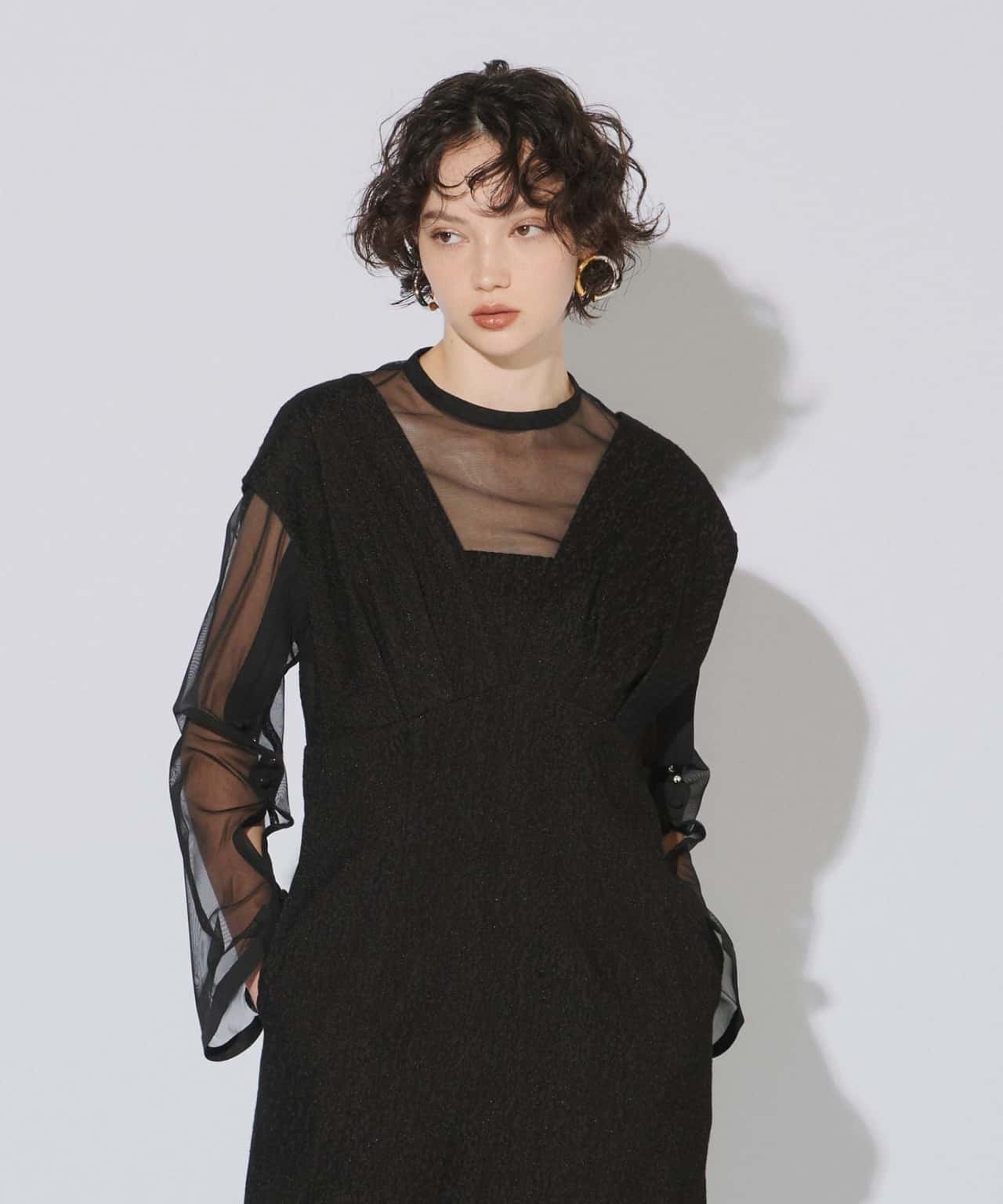 【SALE/30%OFF】ANDRESD 【2点セット】結婚式・二次会対応 Vラインジャカードワンピース アンドレスド ワンピース・ドレス ドレス ブラウン イエロー ネイビー カーキグリーン ブルー ブラック【送料無料】