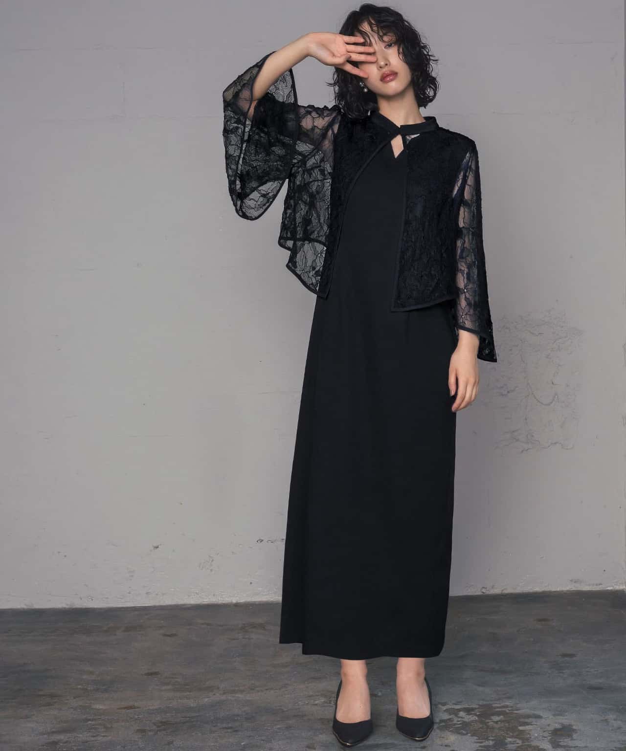 【SALE/11%OFF】GIRL 3WAYレースケープIライン ロング 結婚式 ワンピース パーティードレス リバーフィールド アンド コー ワンピース・ドレス ドレス ブラック【送料無料】