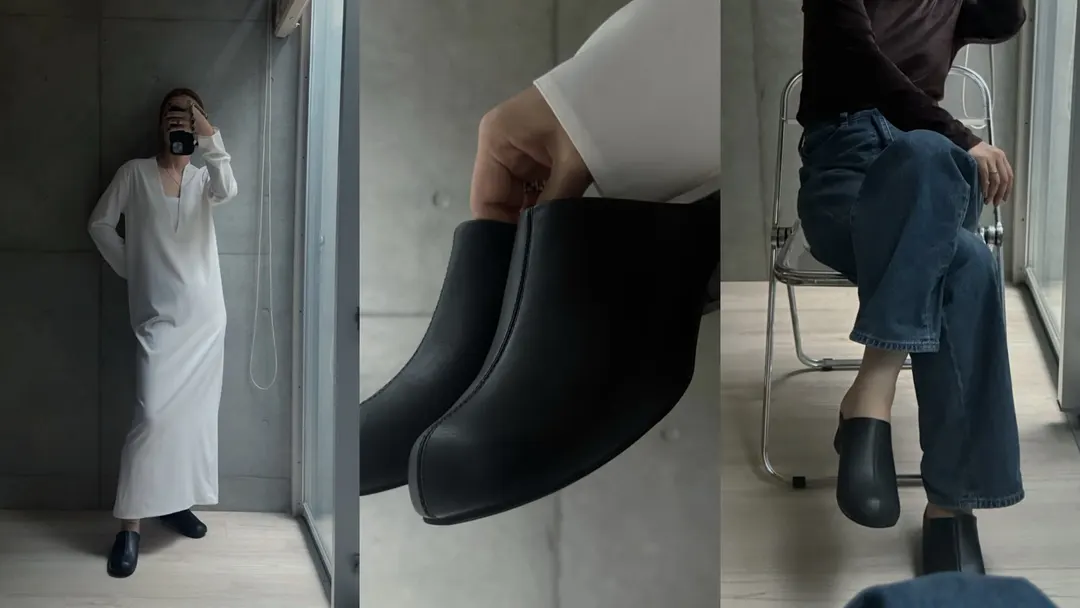 外反母趾気味でも楽に履けた、靴見えするサボ。yuki×I NEED MORE SHOESのオブリークトゥサボを、24.5cmの40代は39で